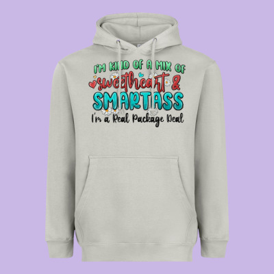 Im  Kind Of A Mix Of Sweetheart And Smartass Heavyweight Hoodie Designed By Maliassmallbusiness