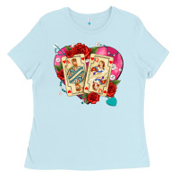 Baby Blue playing cards roses and pearls Ladies Tee - AdoDesignShop