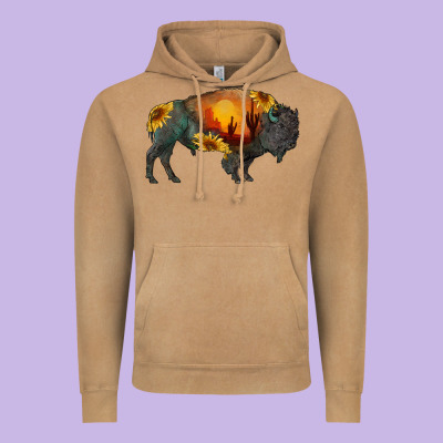 Sunflower Bison Vintage Hoodie Designed By Ranaportraitstore