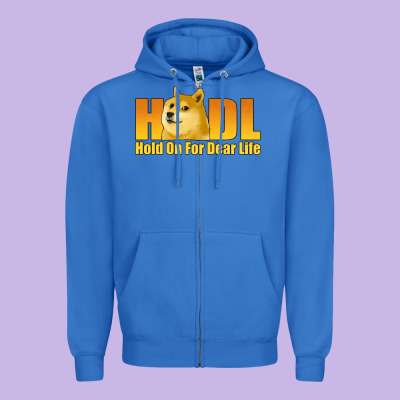 Hodl Hold On For Dear Life Dogecoin Zipper Hoodie Designed By Jasminsmagicworld
