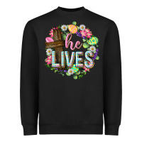 Black He lives Easter with flowers Heavyweight Sweatshirt - Neo Western