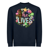 Navy He lives Easter with flowers Heavyweight Sweatshirt - Neo Western