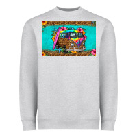 Heather Grey hippie van floral skinny metal can holder Heavyweight Sweatshirt - HRA Design Shop