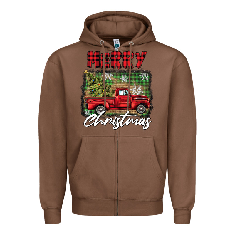 Merry Christmas Truck Zipper Hoodie by BarkalooDesign | Teevron