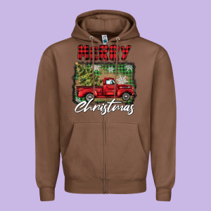 Merry Christmas Truck Zipper Hoodie Designed By Barkaloodesign