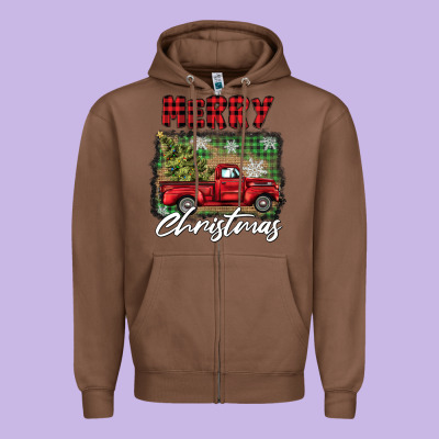 Merry Christmas Truck Zipper Hoodie Designed By Barkaloodesign