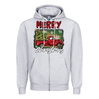 Heather Grey merry christmas truck Zipper Hoodie - BarkalooDesign