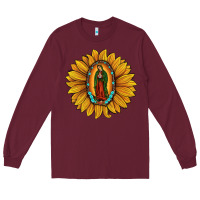 Burgundy our lady of guadalupe sunflower Long Sleeve Tee - JahusDesignShop