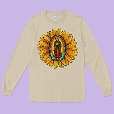 Our Lady Of Guadalupe Sunflower Long Sleeve Tee Designed By Jahusdesignshop