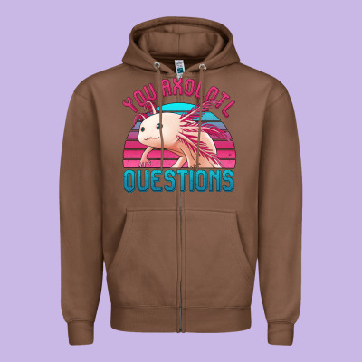 You Axolotl Questions 80's Retro Sunset Zipper Hoodie Designed By Jasminsmagicworld
