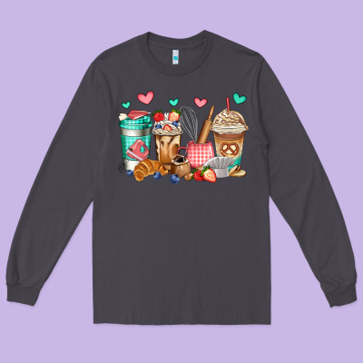 Baking Coffee Cups Long Sleeve Tee Designed By Jasminsmagicworld