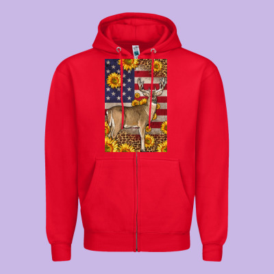 Western American Deer Zipper Hoodie Designed By Lillyallendesigns