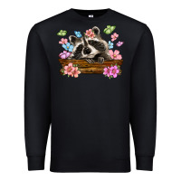 Black raccoon with flowers Premium Sweatshirt - MaliasSmallBusiness