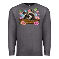 Charcoal Heather raccoon with flowers Premium Sweatshirt - MaliasSmallBusiness