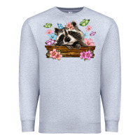Heather Grey raccoon with flowers Premium Sweatshirt - MaliasSmallBusiness