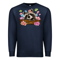 Navy raccoon with flowers Premium Sweatshirt - MaliasSmallBusiness