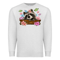 Oatmeal Heather raccoon with flowers Premium Sweatshirt - MaliasSmallBusiness