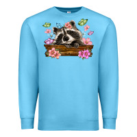Ocean Blue raccoon with flowers Premium Sweatshirt - MaliasSmallBusiness