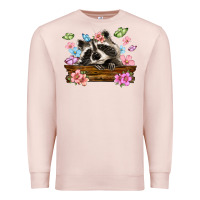 Pale Pink raccoon with flowers Premium Sweatshirt - MaliasSmallBusiness