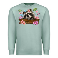 Seafoam raccoon with flowers Premium Sweatshirt - MaliasSmallBusiness