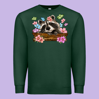 Raccoon With Flowers Premium Sweatshirt Designed By Maliassmallbusiness