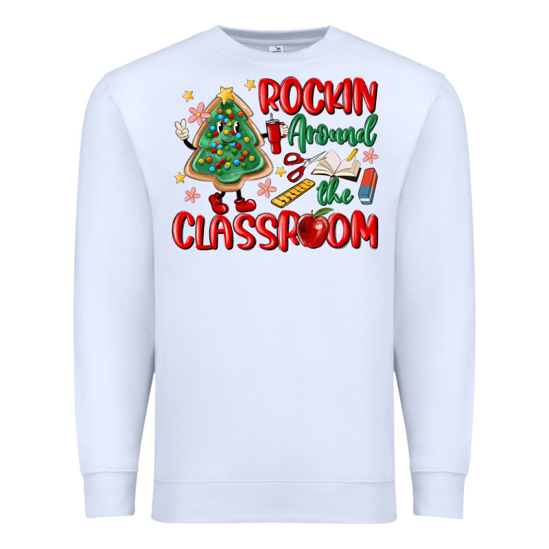 Rockin Around The Clasroom Teacher Premium Sweatshirt by MaliasSmallBusiness | Teevron