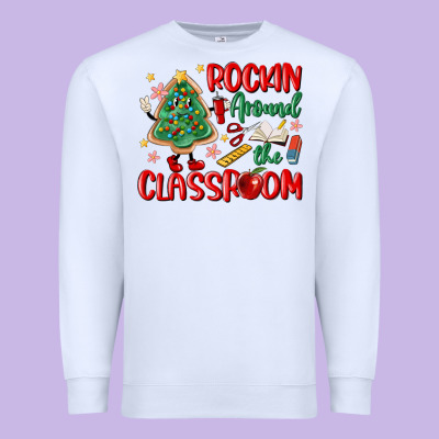 Rockin Around The Clasroom Teacher Premium Sweatshirt Designed By Maliassmallbusiness