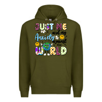Army Green just me and my anxiety against the world Premium Hoodie - Artiststas