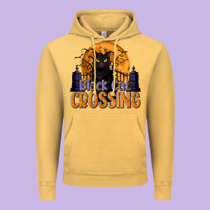 Black Cat Crossing Vintage Hoodie Designed By Texasbilliewilder