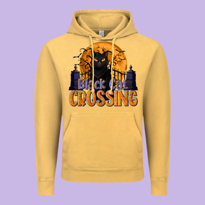 Black Cat Crossing Vintage Hoodie Designed By Texasbilliewilder