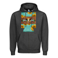Charcoal Heather mom hereford cattle sunflowers on tooled leather regular can cooler Zipper Hoodie - BarkalooDesign