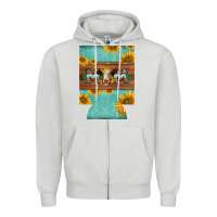 Dove Grey mom hereford cattle sunflowers on tooled leather regular can cooler Zipper Hoodie - BarkalooDesign