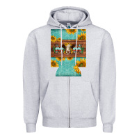 Heather Grey mom hereford cattle sunflowers on tooled leather regular can cooler Zipper Hoodie - BarkalooDesign