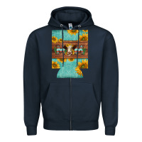 Navy mom hereford cattle sunflowers on tooled leather regular can cooler Zipper Hoodie - BarkalooDesign