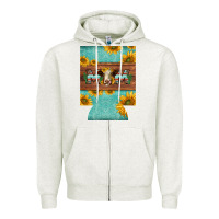 Oatmeal Heather mom hereford cattle sunflowers on tooled leather regular can cooler Zipper Hoodie - BarkalooDesign