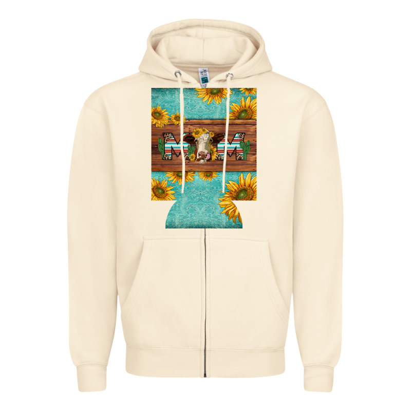 Mom Hereford Cattle Sunflowers On Tooled Leather Regular Can Cooler Zipper Hoodie by BarkalooDesign | Teevron