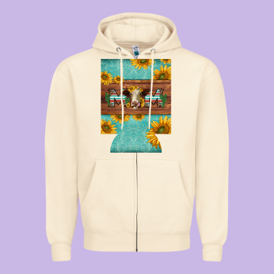 Mom Hereford Cattle Sunflowers On Tooled Leather Regular Can Cooler Zipper Hoodie Designed By Barkaloodesign