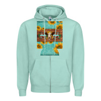 Seafoam mom hereford cattle sunflowers on tooled leather regular can cooler Zipper Hoodie - BarkalooDesign