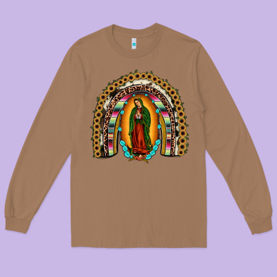 Our Lady Of Guadalupe Rainbow Long Sleeve Tee Designed By Jahusdesignshop