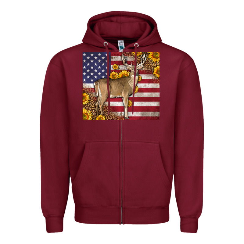 Western American Flag And Deer Zipper Hoodie by LillyAllenDesigns | Teevron