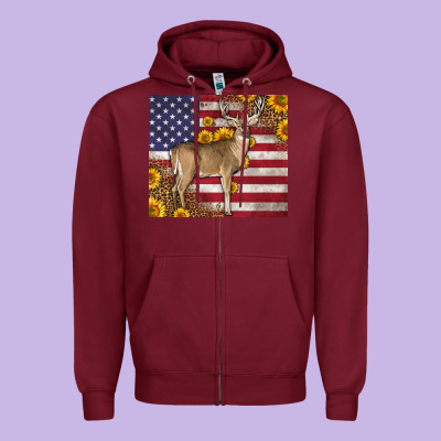 Western American Flag And Deer Zipper Hoodie Designed By Lillyallendesigns