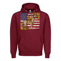 Burgundy Western American Flag And Deer Zipper Hoodie - LillyAllenDesigns