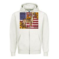 Oatmeal Heather Western American Flag And Deer Zipper Hoodie - LillyAllenDesigns