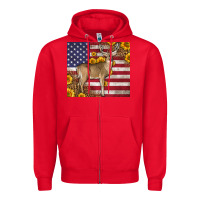 Red Western American Flag And Deer Zipper Hoodie - LillyAllenDesigns