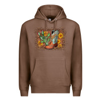 Chestnut cowboy boots cactus leopard Premium Hoodie - AdoDesignShop