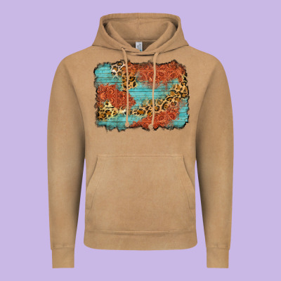 Western Leopard Tooled Leather Background Vintage Hoodie Designed By Zillion Design Studio