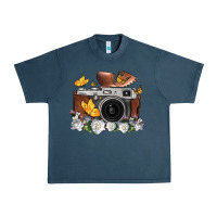 Midnight Navy floral butterfly film roll vintage camera Urban Heavy Tee - FaDigitalArtStudio