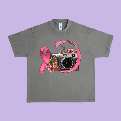 Floral Cancer Ribbon Vintage Camera Urban Heavy Tee Designed By Fadigitalartstudio