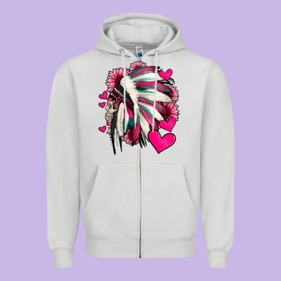 Indian Headdress With Hearts Valentine's Day Zipper Hoodie Designed By Jasminsmagicworld