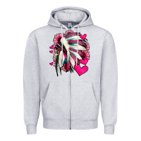 Heather Grey indian headdress with hearts valentine's day Zipper Hoodie - Jasminsmagicworld